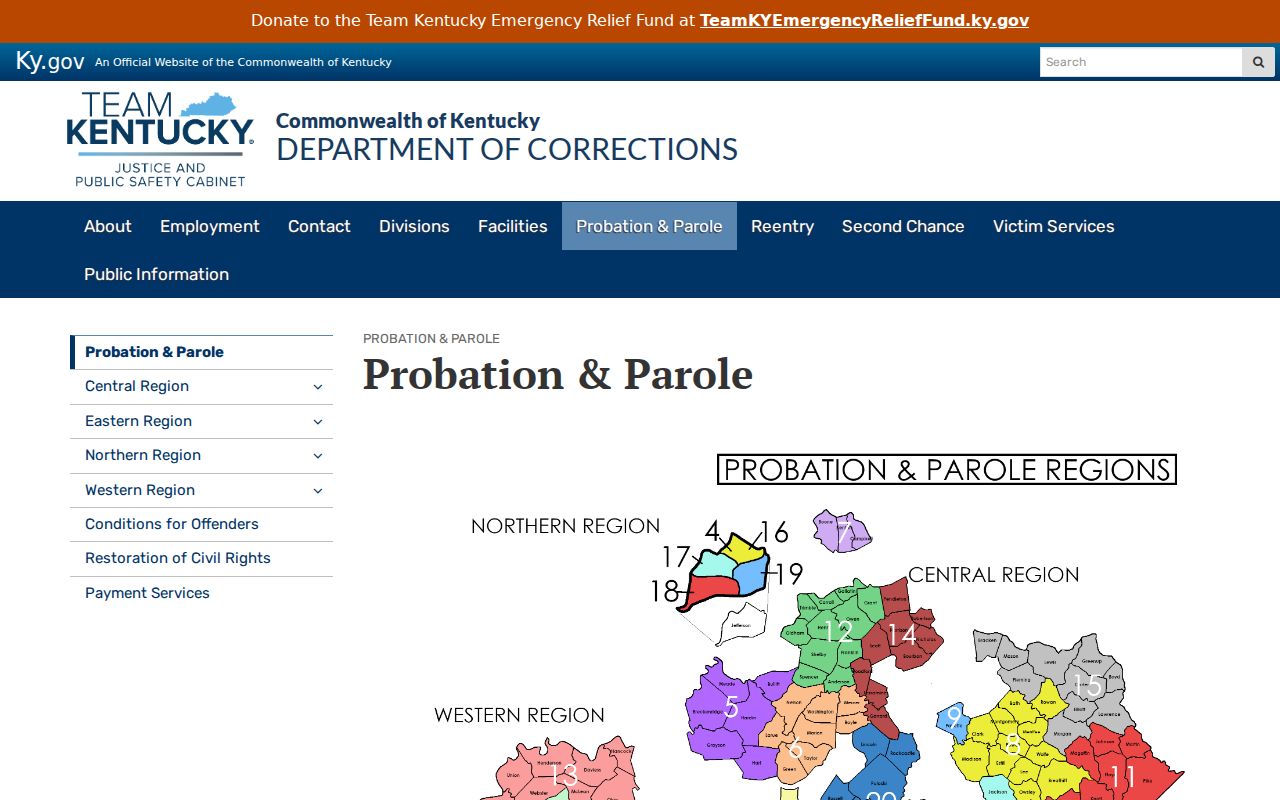 Kentucky Department of Corrections probation and parole information