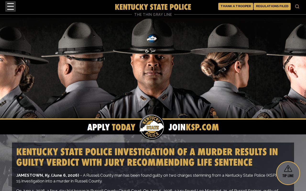Kentucky State Police release about a Jamestown investigation and Russell Circuit verdict