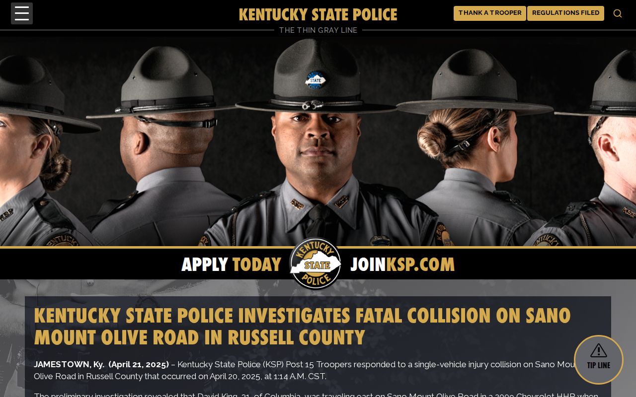 Russell Springs criminal records from an official KSP collision and arrest release