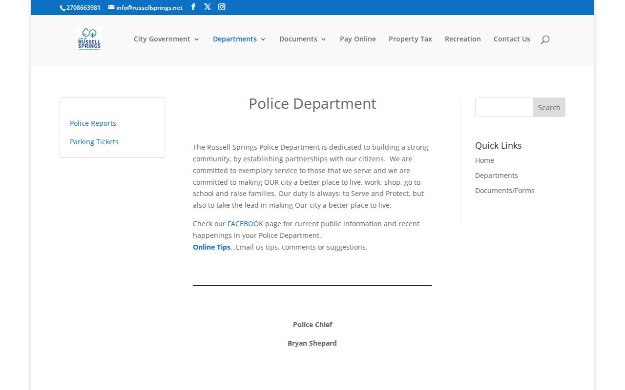 Russell Springs criminal records and Police Department contact page